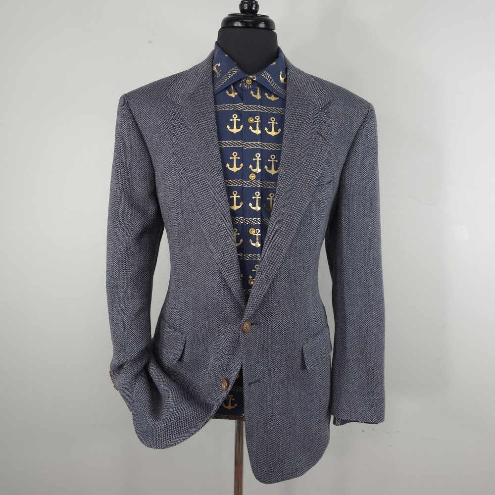 Polo University Club Blazer Mens 42 Gray Herringbone Wool Sport Coat Jacket
